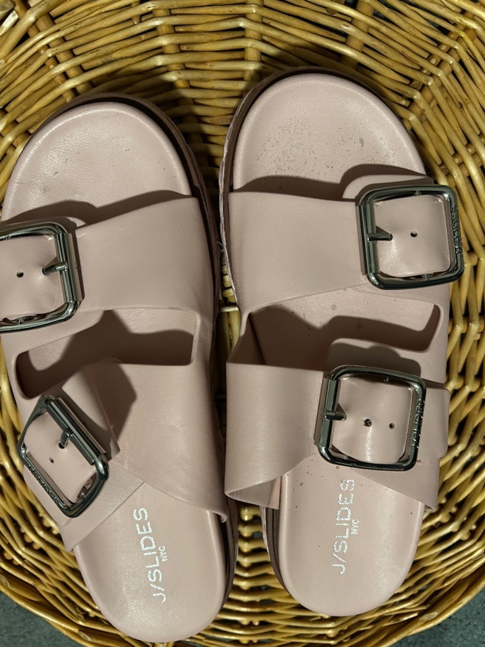 J/Slides NYC BONNIE Double Buckle Platform Espadrille Slide Sandals 8.5 $178